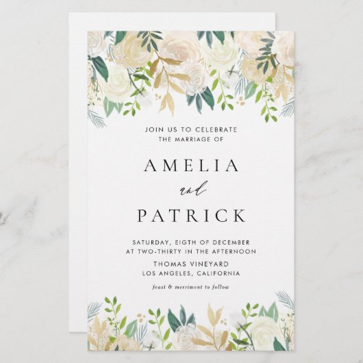  Waterverf Uitnodiging tot bruiloft tussen ivoor e (Voorkant / Achterkant)