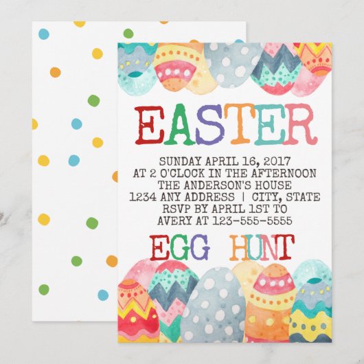 Waterverf Uitnodiging tot uitnodigen van paaseiere (Voorkant / Achterkant)