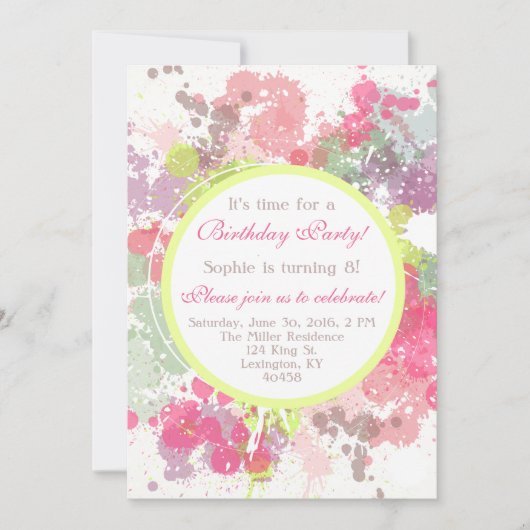  Waterverf - uitnodiging van de Birthday Party (Voorkant)