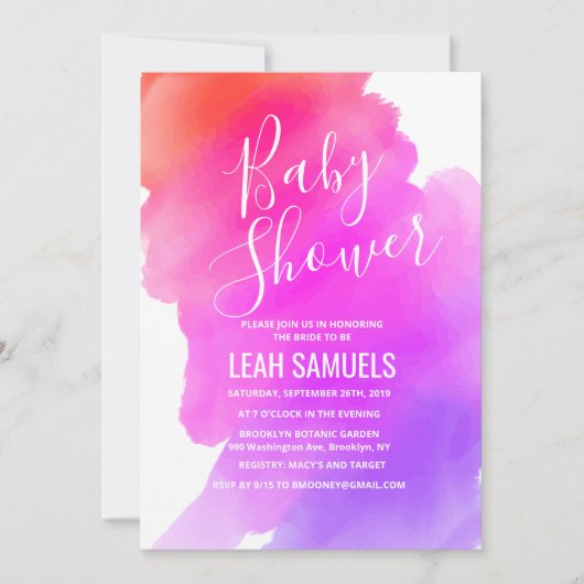 Waterverf Uitnodiging voor Baby Shower (Voorkant)