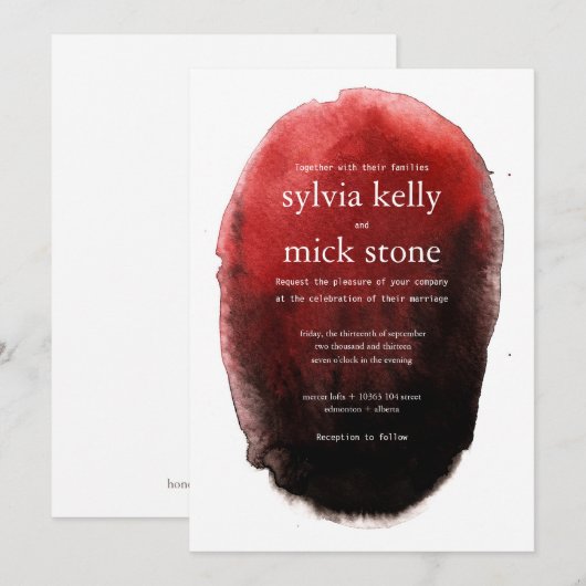 Waterverf uitnodiging voor een zwarte bruiloft (Voorkant / Achterkant)