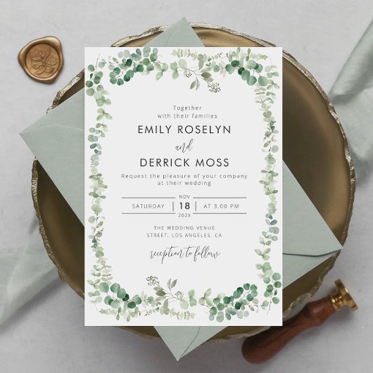 waterverf uitnodiging voor eucalyptusbruiloft in g