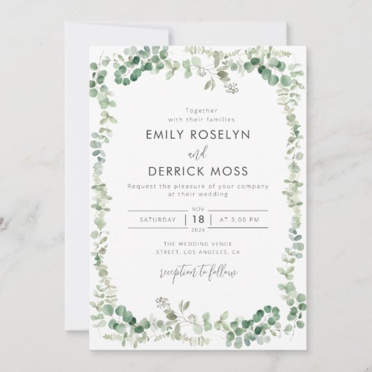waterverf uitnodiging voor eucalyptusbruiloft in g (Voorkant)