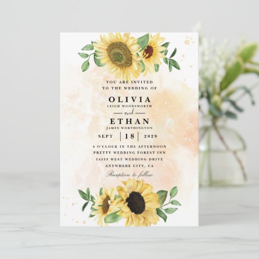 Waterverf - uitnodiging voor het bruiloft van zonn (Staand voorkant)