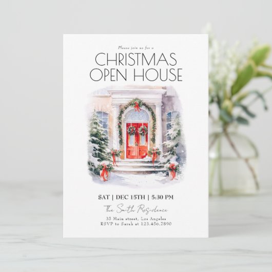 Waterverf Uitnodiging voor kerstfeest in het Open (Staand voorkant)