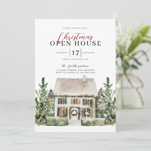 Waterverf Uitnodiging voor kerstfeest in het Open  (Staand voorkant)