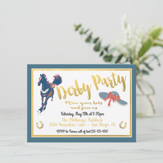 Waterverf Uitnodiging voor paardenraces (Staand voorkant)