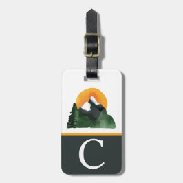 Waterverf Uitzicht in het gebergte, Sunset, Kind I Bagagelabel