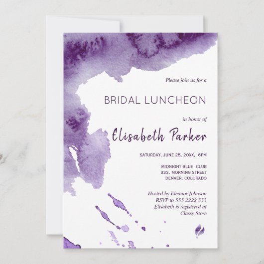 Waterverf Ultra Violet Indigo Bruids Luncheon Kaart (Voorkant)