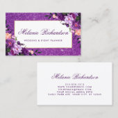 Waterverf Ultra Violet Paarse Floral Glitter Visitekaartje (Voorkant / Achterkant)