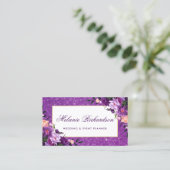 Waterverf Ultra Violet Paarse Floral Glitter Visitekaartje (Staand voorkant)