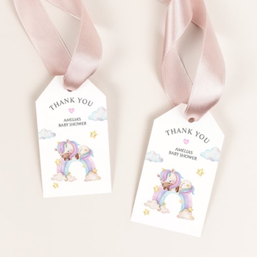 Waterverf unicorn baby shower cadeau labels cadeaulabel