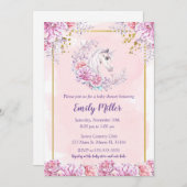 Waterverf Unicorn baby shower-uitnodiging Kaart (Voorkant / Achterkant)