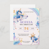 Waterverf Unicorn Birthday Kaart (Voorkant / Achterkant)