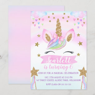 Waterverf Unicorn Birthday Party Invitation Kaart