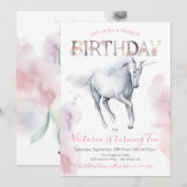 Waterverf Unicorn Birthday Uitnodiging (Voorkant / Achterkant)