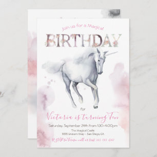 Waterverf Unicorn Birthday Uitnodiging