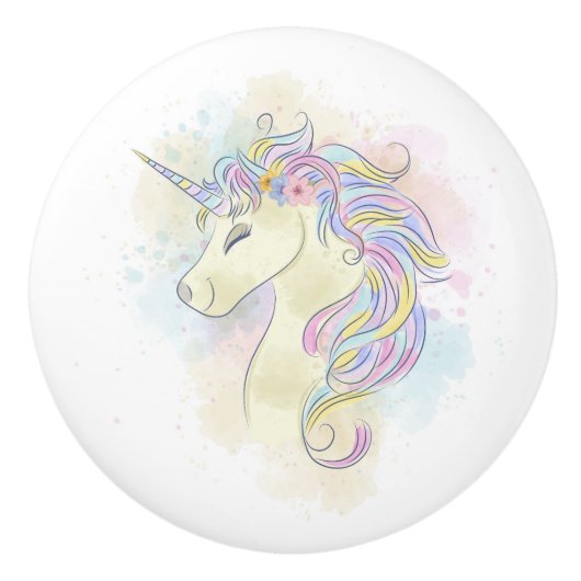 Waterverf Unicorn Ceramic Pull Keramische Knop (Voorkant)