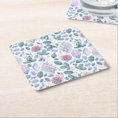Waterverf Unicorn Crystals & Rozen Patroon Kartonnen Onderzetters (Schuin)