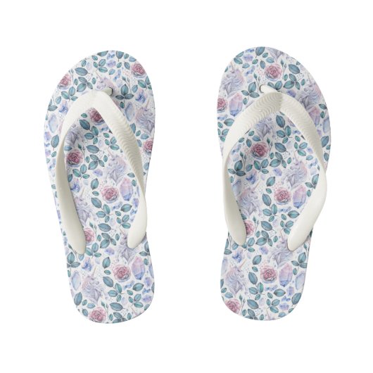 Waterverf Unicorn Crystals & Rozen Patroon Kinder Teenslippers (Voetbed)