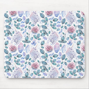 Waterverf Unicorn Crystals & Rozen Patroon Muismat