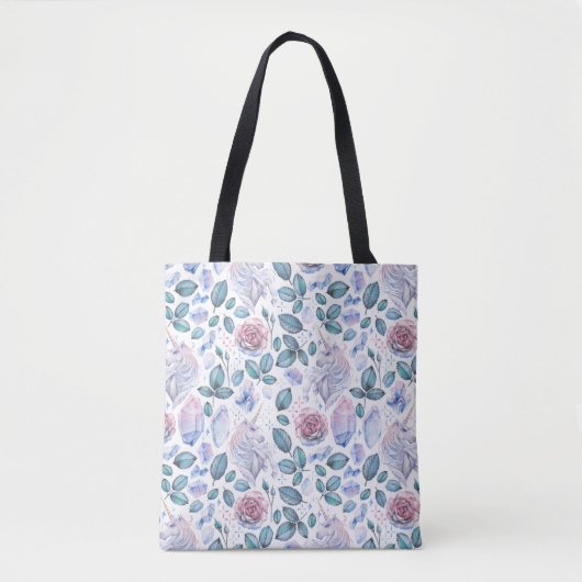 Waterverf Unicorn Crystals & Rozen Patroon Tote Bag (Voorkant)