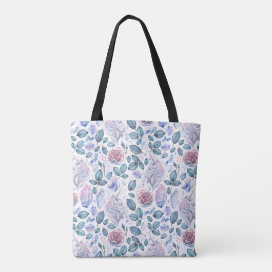Waterverf Unicorn Crystals & Rozen Patroon Tote Bag (Achterkant)