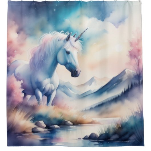 Waterverf Unicorn Douchegordijn (Voorkant)
