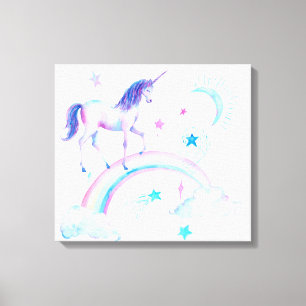 Waterverf Unicorn en regenboog Canvas Afdruk