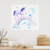 Waterverf Unicorn en regenboog Poster (Keuken)