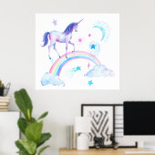 Waterverf Unicorn en regenboog Poster (Thuiskantoor)