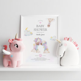 Waterverf Unicorn en Regenboogvisserij Baby shower Kaart