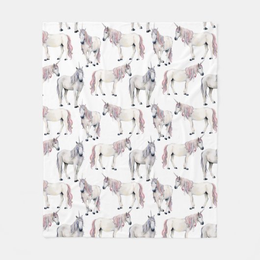 Waterverf Unicorn Fairy Tale Patroon Fleece Deken (Voorkant)
