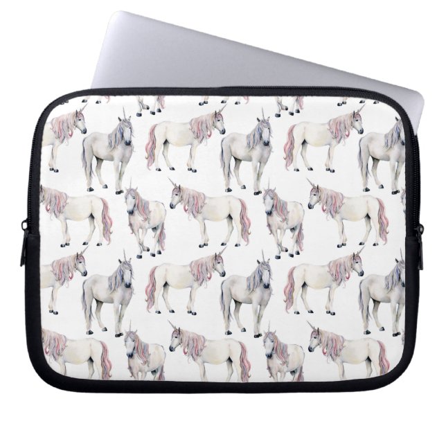 Waterverf Unicorn Fairy Tale Patroon Laptop Sleeve (Voorkant)