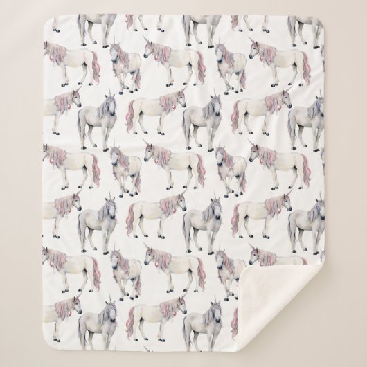 Waterverf Unicorn Fairy Tale Patroon Sherpa Deken (Voorkant)
