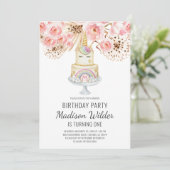 Waterverf Unicorn First Birthday Girl Kaart (Staand voorkant)