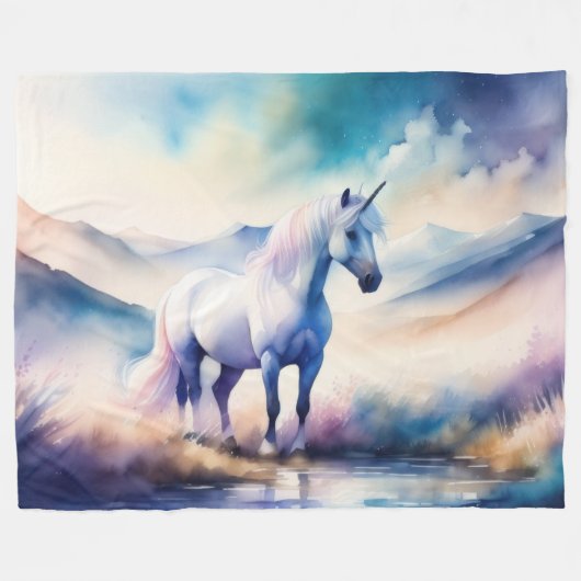 Waterverf Unicorn Fleece Deken (Voorkant (Horizontaal))