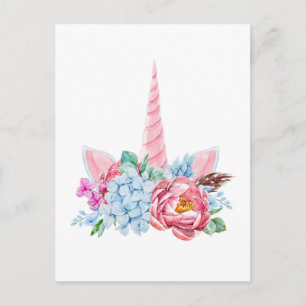 Waterverf Unicorn Floral Briefkaart