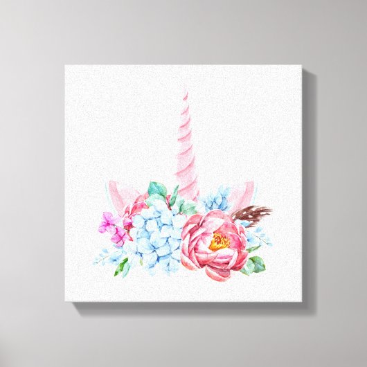 Waterverf Unicorn Floral Canvas Afdruk (Voorkant)