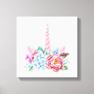 Waterverf Unicorn Floral Crown Canvas Afdruk