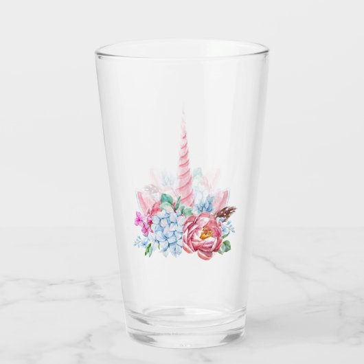 Waterverf Unicorn Floral Crown Glas (Achterkant)