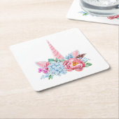 Waterverf Unicorn Floral Crown Kartonnen Onderzetters (Schuin)