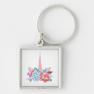 Waterverf Unicorn Floral Crown Sleutelhanger