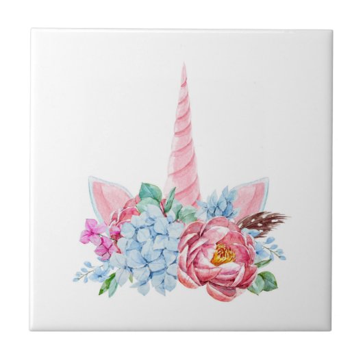 Waterverf Unicorn Floral Crown Tegeltje (Voorkant)