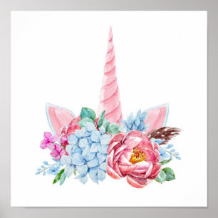 Waterverf Unicorn Floral Poster
