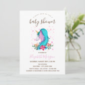 Waterverf Unicorn Flowers Striped Baby shower Kaart (Staand voorkant)