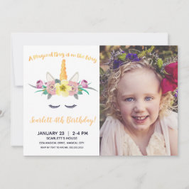 Waterverf Unicorn Foto Birthday Uitnodiging