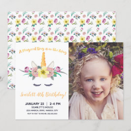 Waterverf Unicorn Foto Birthday Uitnodiging