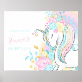 Waterverf Unicorn Girl's Birthday Welcome Sign Poster