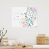 Waterverf Unicorn Girl's Birthday Welcome Sign Poster (Keuken)